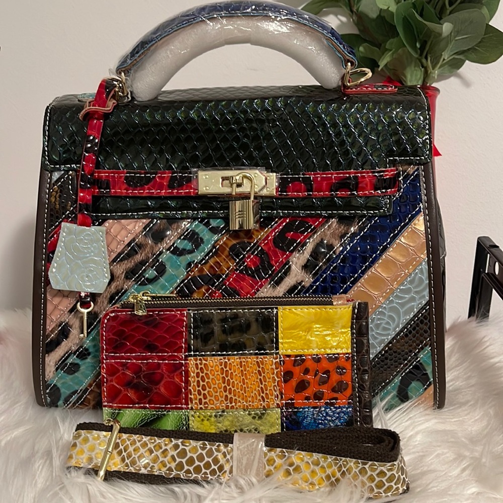 GENUINE LEATHER RAINBOW COLOR CHEETAH PATTERN & SNAKE PRINT SATCHEL BAG💕✨✨
